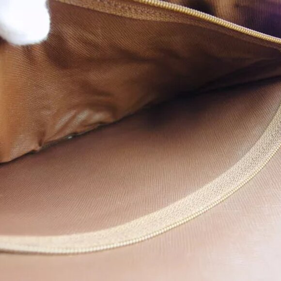 BURBERRY Clutch Bag Check Khaki Canvas x Leather Authentic Used - Picture 6 of 8